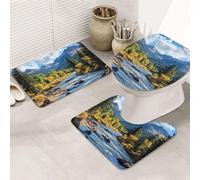 White Clouds And Flowing Rivers Bathroom Rugs Sets 3 Piece, Soft Absorbent Memory Foam Bath Mats And U Shaped Contour Toilet Rug, Home Decoration, Quick Dry