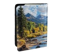 White Clouds and Flowing Rivers Printed Passport Holder,Travel Pu Leather Passport Cover Case Organiser for Men Women,6.5 Inch