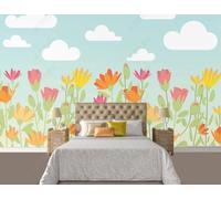 White Clouds Greenery Plants Colourful Floral 3D Wallpaper Easy Install Feature Office Living Room Sofa Bedroom TV Background Wall Decoration-300cm×210cm