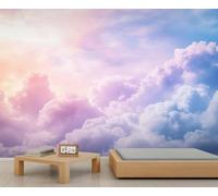 White Clouds Mural Wallpaper, Rainbow Sky Wall Mural, Kids Bedroom Wallpaper, Clouds Wall Decor - 200x200cm (Not Peel n' Stick)