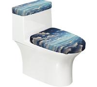 White Clouds Over the sea 2-Piece Toilet Seat Cover Set with Tank Lid - Elastic for U-Shape & Elongated - Bathroom Decor
