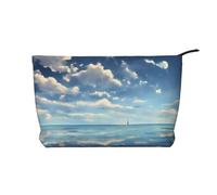 White Clouds Over the sea Corduroy Makeup Bag with Zip, Cosmetic Pouch for Travel, Toiletries and Everyday Use