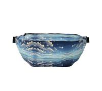 White clouds over the sea Crossbody Waist Bag with Multiple Pockets, Easy To carry, Suitable for Sports, Travel and Daily Use.
