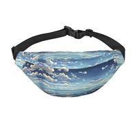 White clouds over the sea Large Fashion Crossbody Waist Bag, Travel Casual Boys Waist Bag, Suitable for Sports, Running, Cycling, Traveling, Fishing