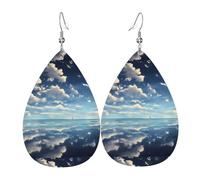 White clouds over the sea Leather Earring Pairs Teardrop Faux Leather Earrings Set for Women Lightweight Leather Dangle Drop Earrings.