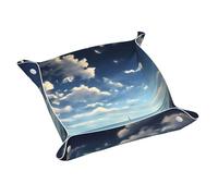 White Clouds Over The sea Leather Storage Tray Medium Stylish and Personalized Small Items and Cosmetics Organizer
