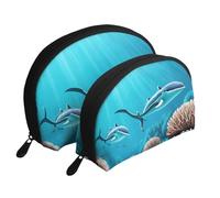 White clouds over the sea Moon Cosmetic Bag, Travel Makeup Pouch, Portable Waterproof Cosmetic Pouch for Girls Women., Deep Sea Whales, One Size