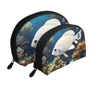 White clouds over the sea Moon Cosmetic Bag, Travel Makeup Pouch, Portable Waterproof Cosmetic Pouch for Girls Women., White-golden Fish, One Size