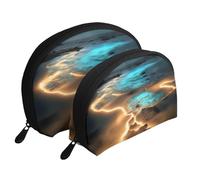 White clouds over the sea Moon Cosmetic Bag, Travel Makeup Pouch, Portable Waterproof Cosmetic Pouch for Girls Women., View Under The Moon, One Size