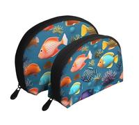 White clouds over the sea Moon Cosmetic Bag, Travel Makeup Pouch, Portable Waterproof Cosmetic Pouch for Girls Women., Submarine Reef Fish, One Size
