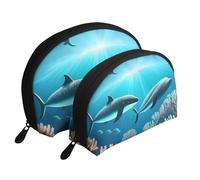White clouds over the sea Moon Cosmetic Bag, Travel Makeup Pouch, Portable Waterproof Cosmetic Pouch for Girls Women., Whales Under The Sea, One Size