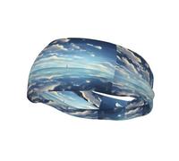 White Clouds Over The Sea Pattern Sports Sweatband Headscarf Head Bands for Women Men Suitable for Running Yoga Fitness Football