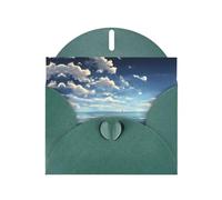 White clouds over the sea patterns Dark Green Pearlescent Paper Holiday Cards 6x4 Inches - With Envelopes for Birthdays, Weddings, and Condolences