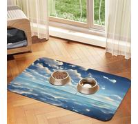 White clouds over the sea Pet Absorbent Leather Placemat 40x60cm Beautiful Design Cat and Dog Bowl Mat Portable Storage