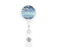 White Clouds Over The sea Print Badge Holder Retractable Reel, with ID Alligator Clip Rotatable Buckle, for Nurse Teacher