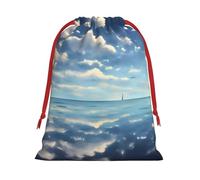 White clouds over the sea Print Holiday Drawstring Bag, Treat Pouch Wrap,Reusable Event Favor,Daily Storage Bag L