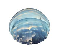 White clouds over the sea Printed shower cap, reusable, specially designed for women's long hair, double-layer structure, suitable for bathing.