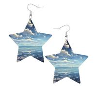 White clouds over the sea Prints Leather Star-Shaped Earrings Lightweight And Stylish Accessories For Parties Dances And Everyday Life.