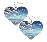 White clouds over the sea Prints Stylish Heart-Shaped Earrings Lightweight Women'S Accessories Perfect For Parties And Valentine'S Day.