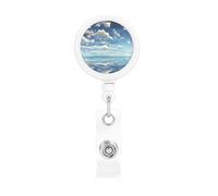 White Clouds Over The sea Retractable Badge Holder. Stylish Full-Width Print, Suitable for Offices, Schools, Hospitals, etc.