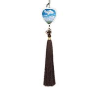 White Clouds Sky Car Pendant Sun Catcher Crystal Ornament for Rearview Mirror, Elegant Car Hanging Ornament with Tassel for Home & Office Decor