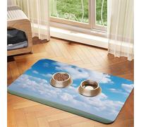White Clouds Sky Dog Food Mat, Absorbent Pet Feeding Mat for Food and Water Bowls Non-Slip Placement Pad for Floors Waterproof Quick Dry Water Dispenser Mat for Dogs Puppy Cats 12x18 Inch
