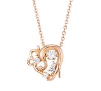 White Clover DISS002PG Cinderella Dancing Stone Necklace, Disney Princess, 925 Silver, Cubic Zirconia, Dangling Stone, Heart, Glass Shoes, Pink Gold
