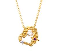 White Clover DISS010YG Tangled Dancing Stone Necklace, Disney Princess, 925 Silver, Cubic Zirconia, Dangling Stone, Heart, Braid, Flower, Yellow