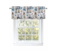 White Coastal Nautical Valances for Windows Starfish Shell Lighthouse Kitchen Valance Curtains for Living Room/Bathroom Windows，Rod Pocket Cafe Curtain.1 Panel, 54"×18" Blue
