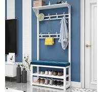 White Coat Rack with Shoe Storage Entryway with Shelf Steel Frame Wardrobe with Hooks Perfect for Hallway Living Room Bedroom (80cm)