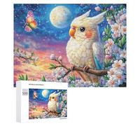 White Cockatoo Under Moonlight with Butterfly 500 Piece Jigsaw Puzzle for Family Indoor Activity Cooperative Challenge Gift for Holidays 500 PCS