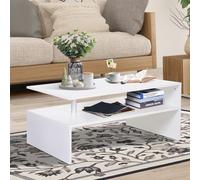 White Coffee Table 2 Tier Storage Shelf Modern Living Room Aluminium Accents