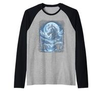 White Color Horse Moon Winter Forest Mystical Stallion Raglan Baseball Tee