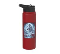 White Color Horse Moon Winter Forest Mystical Stallion Stainless Steel Insulated Water Bottle