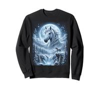 White Color Horse Moon Winter Forest Mystical Stallion Sweatshirt