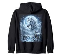 White Color Horse Moon Winter Forest Mystical Stallion Zip Hoodie