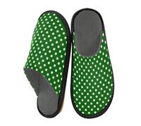 White Color Polka Dots Slippers for Men Women, Dark Green Womens House Slippers Indoor Slipper Socks House Shoes Bedroom Travel Shoe Use