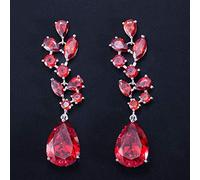 White Color Red Dark Blue 5.7cm Long Water Drop Cubic Zirconia Wedding Earrings for Brides