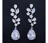 White Color Red Dark Blue 5.7cm Long Water Drop Cubic Zirconia Wedding Earrings for Brides