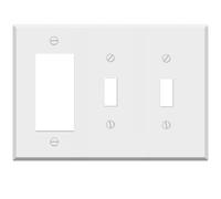 White Combination Switch Cover, Metal Wall Plate, 3-Gang Standard Size, 2 Toggle Switches, 1 Rocker Switch, 4.50" x 6.38", Corrosion and Heat Resistant, Unbreakable Material, Made In USA