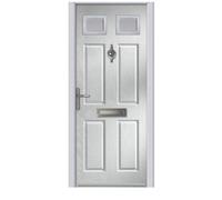 White Composite Front Door With Abdale Slab Design Glazed Low E Satin Glass Chrome Hardware Yale 3 Key Cylinder 900X2100