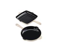 Cooks Professional 2 Piece Cast Iron Frying Pan & Skillet Set | Heavy-Duty Cooking Pans with Enamel Interior | Oven Safe to 260°C, Induction & All Hob Compatible | PFAS, PFOA & PTFE-Free | Ivory