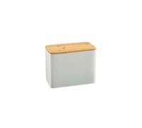 (White) Cooks Professional Diamond Pattern Bread Bin with Linen Bag & Bamboo Cutting Board Lid