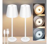 White Cordless Table Lamps Set 2-8-20 Inch Height Adjustable, 5000mAh Rechargeable Battery LED Desk Lamp, 3 Colors Dimmable, Metal Table Light