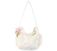 White Corduroy Tote Bag with Charm, Soft Star Messenger Bag, Large Versatile Aesthetic Crossbody Hobo Bag for Women, iPad Friendly, Made for Daily Use