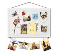 White Cork Board Pin Board, Small Cork Boards for Walls Wood Framed Display Hanging Pin Board, Pin Notice Board for Home Bedroom Office Wall, Including 10 Pushpins, Linen Ropes, Traceless Hooks, etc