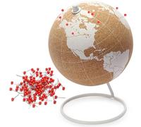 White Cork Globe with Push Pins - 7.3” Push Pin with Map of the World and Rotating Stand for Children or Adults, 100 Red Push Pins - World Globe for Home, Office, Classroom, Travel, Kids