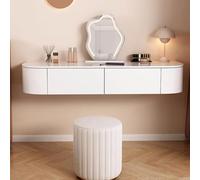 White Corner Floating Makeup Vanity Desk with Mirror & Lights Wall-Mounted Dressing Table with Storage Small Wood Dresser for Bedroom & Bedside Use
