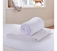 White Cot Bed Starter Set Fitted Sheet/Cellular Blanket/Fleece Blanket