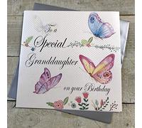 white cotton cards 1-Piece Granddaughter Happy Birthday Extra-Large Birthday Card, Mixed Butterflies